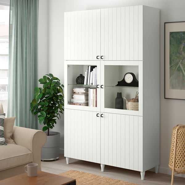 BESTÅ تشكيلة تخزين مع أبواب زجاجية, أبيض Sutterviken/Sindvik أبيض زجاج شفاف, 120x42x202 سم