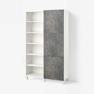 BESTÅ تشكيلة تخزين مع أبواب, أبيض/Kallviken/Stubbarp مظهر الخرسانة, ‎120x42x202 سم‏