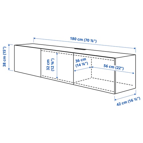 BESTÅ طاولة تلفزيون مع أبواب, أبيض/Selsviken أبيض/لامع, 180x42x38 سم