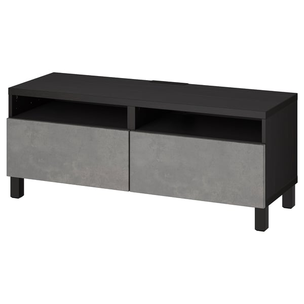 BESTÅ طاولة تلفزيون مع أدراج, أسود-بني/Kallviken/Stubbarp رمادي غامق, 120x42x48 سم