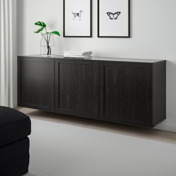 BESTÅ تشكيلة خزانة حائطية, أسود-بني/Hanviken أسود-بني, 180x42x64 سم