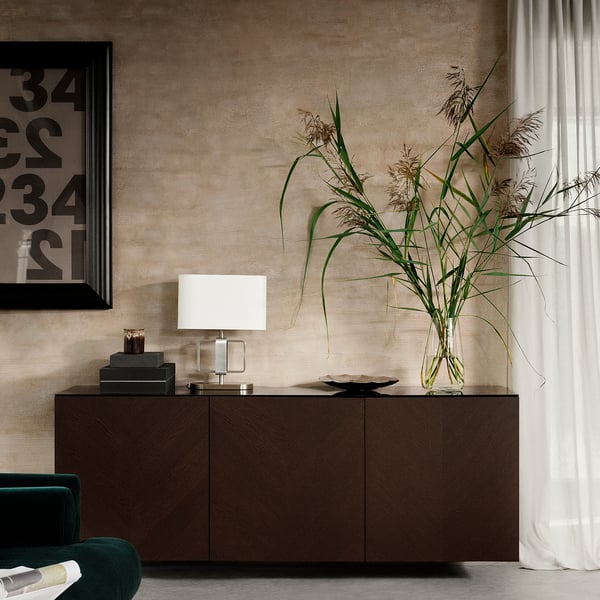 BESTÅ تشكيلة خزانة حائطية, أسود-بني Hedeviken/بني غامق قشرة سنديان مصبوغ, 180x42x64 سم
