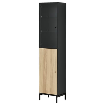 BOASTAD خزانة عالية, أسود/قشرة سنديان, 41x32x185 سم