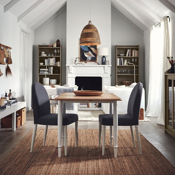 DANDERYD طاولة مع جناح يُطوى, قشرة سنديان/أبيض, 74/134x80 سم