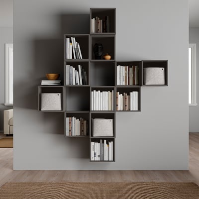 EKET تشكيلة خزانة حائطية, رمادي غامق, 175x35x210 سم