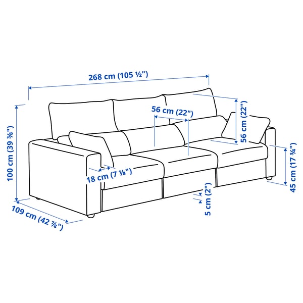 ESKILSTUNA كنبة 3 مقاعد, Hillared فحمي