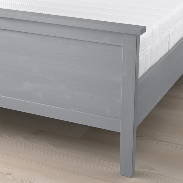 HEMNES هيكل سرير مع مرتبة, رمادي مصبوغ/Åkrehamn متين., 160x200 سم