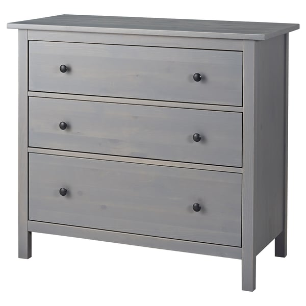 HEMNES خزانة بـ 3 أدراج, رمادي مصبوغ, 108x96 سم