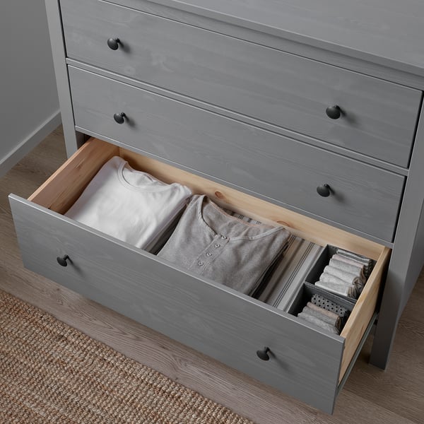 HEMNES خزانة بـ 3 أدراج, رمادي مصبوغ, 108x96 سم