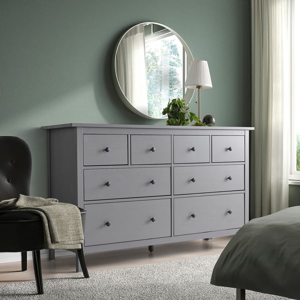 HEMNES خزانة بـ 8 أدراج, رمادي مصبوغ, ‎160x96 سم‏