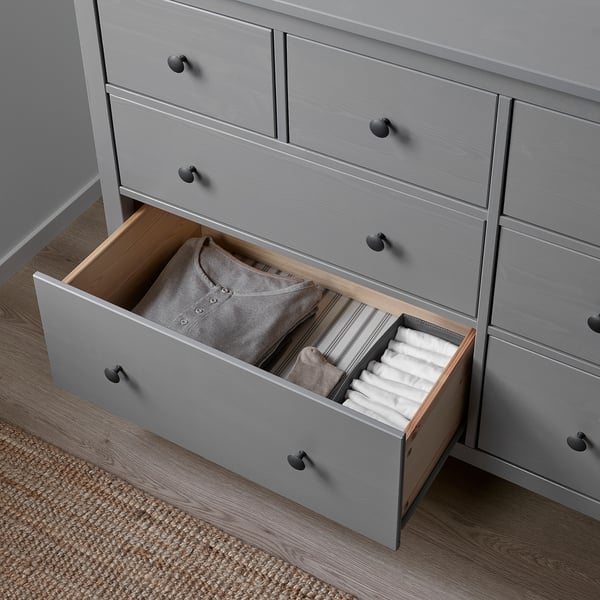 HEMNES خزانة بـ 8 أدراج, رمادي مصبوغ, 160x96 سم