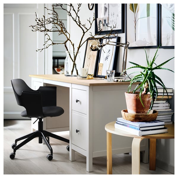 HEMNES مكتب, أبيض/بني فاتح, 155x65 سم