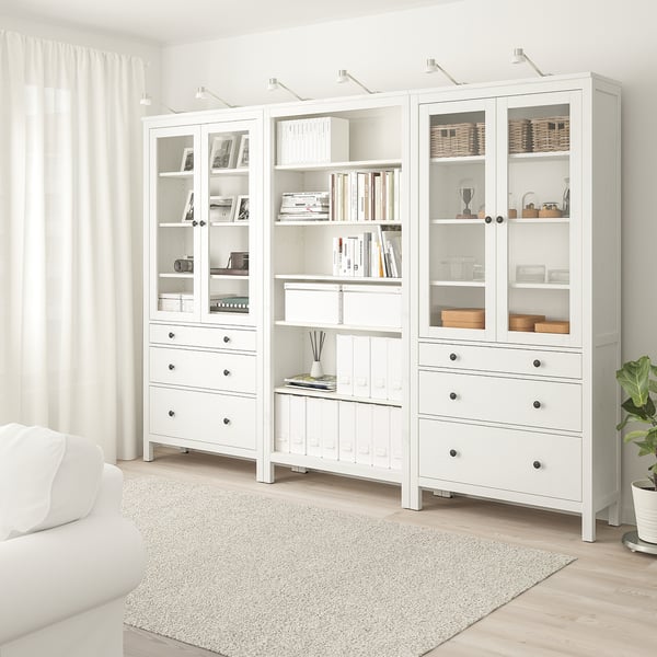HEMNES تشكيلة تخزين مع أبواب/ أدراج, أبيض, 270x197 سم