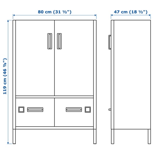 IDÅSEN خزانة بأبواب وأدراج, رمادي غامق, 80x47x119 سم