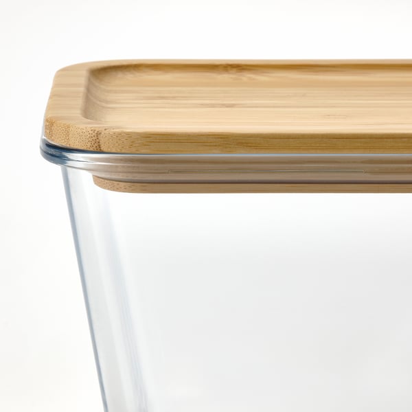 IKEA 365+ حافظة طعام بغطاء, مستطيل زجاج/خيزران, 1.8 ل