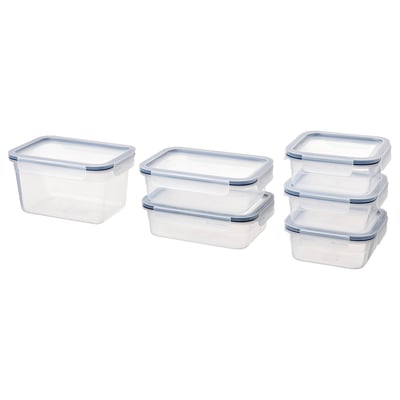 IKEA 365+ حافظة طعام بغطاء، طقم من ٦ قطع, بلاستيك