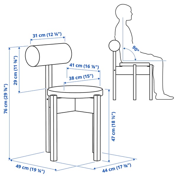 IKEA PS 2026 طاولة و 4 كراسي, صنوبر/Knäbäck أزرق ساطع, 156x75 سم