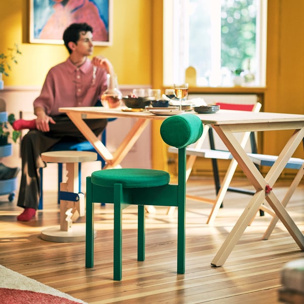 IKEA PS 2026 طاولة, قابلة للطي/صنوبر طلاء شفاف, 156x75 سم