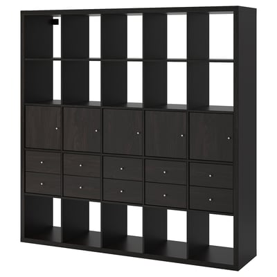 KALLAX وحدة رف مع 10 تركيبات, أسود-بني, 182x182 سم