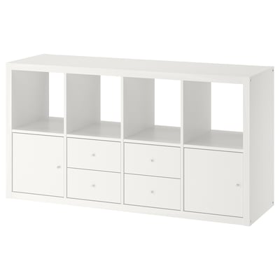 KALLAX وحدة أرفف مع 4 تركيبات داخلية, أبيض, ‎147x77 سم‏