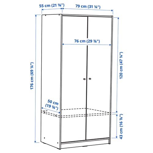 KLEPPSTAD دولاب ملابس ببابين, أبيض, 79x55x176 سم