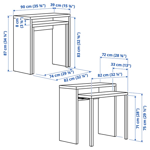 LÄNGDHOPP مكتب قابل للسحب, أبيض, 90x39/71 سم
