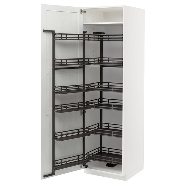 METOD خزانة عالية مع رف أطعمة يسحب للخارج, أبيض Enköping/أبيض مظهر الخشب, 60x60x200 سم