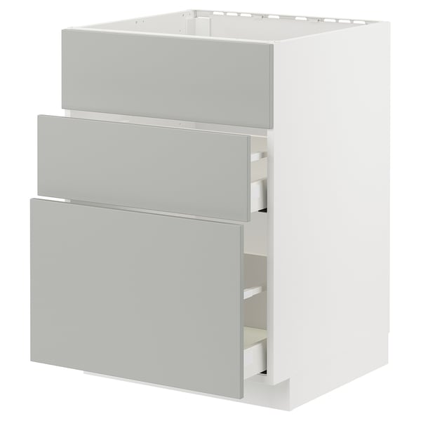 METOD / MAXIMERA خزانة قاعدة لحوض+3 واجهات/درجان, أبيض/Havstorp رمادي فاتح, 60x60 سم