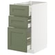 METOD / MAXIMERA خزانة قاعدة مع 3 أدراج, أبيض/Axstad رمادي-أخضر, 40x60 سم
