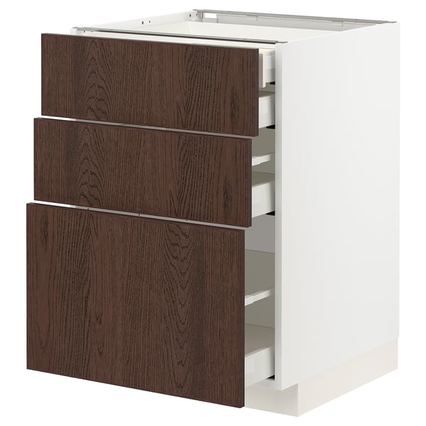 METOD / MAXIMERA خزانة قاعدة 3 واجهة/2منخفض/1وسط/1, أبيض/Sinarp بني, 60x60 سم