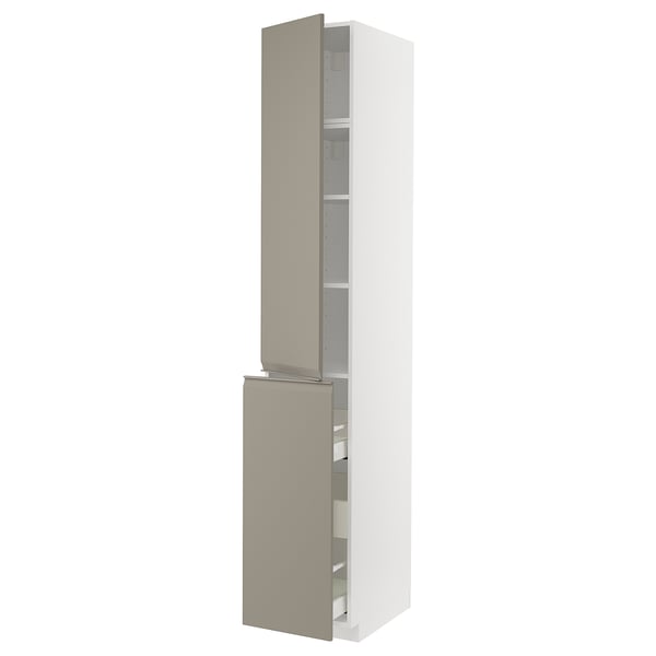 METOD / MAXIMERA خزانة عالية مع وظيفة سحب ٣ أدراج/١, أبيض/Upplöv بيج غامق مطفي, 40x60x240 سم