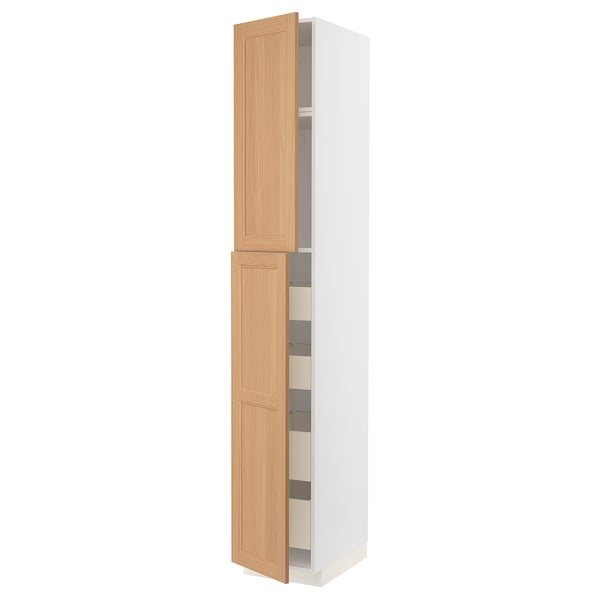 METOD / MAXIMERA خزانة عالية مع بابين/4 أدراج, أبيض/Vedhamn سنديان, 40x60x240 سم