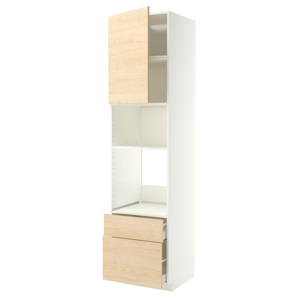 METOD / MAXIMERA خزانة مرتفعة F مزودة بأجهزة مدمجة, أبيض/Askersund مظهر دردار فاتح, 60x60x240 سم