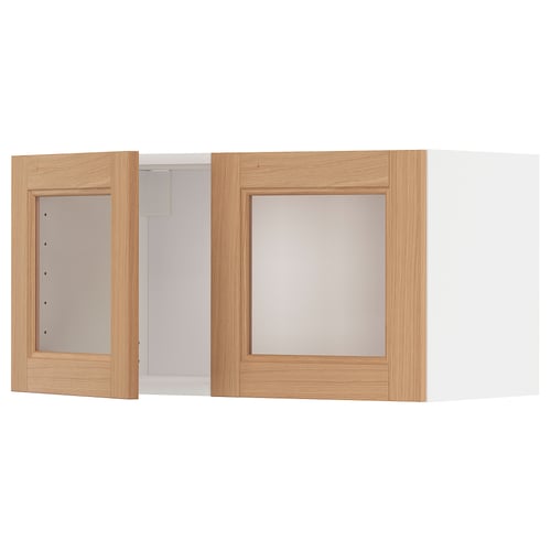 METOD خزانة حائط مع بابين زجاجيين, أبيض/Vedhamn سنديان, 80x40 سم