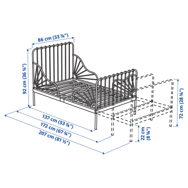 MINNEN سرير قابل للتمديد مع قاعدة ألواح, رمادي-أزرق, 80x200 سم