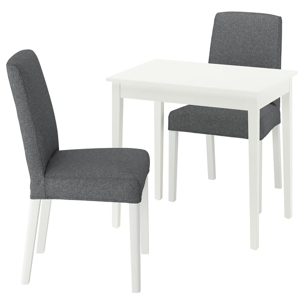 NÄSINGE / BERGMUND طاولة وكرسيان, أبيض/Gunnared رمادي متوسط أبيض, 80x60 سم