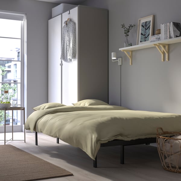 NYHAMN كنبة-سرير 3 مقاعد, مع مرتبة ذات نوابض مغلّفة/Skartofta أحمر/بني