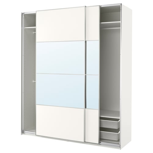 PAX / MEHAMN/AULI دولاب ملابس مع أبواب سحّابة, أبيض ثنائي الجانب./أبيض زجاج مرايا, 200x66x236 سم
