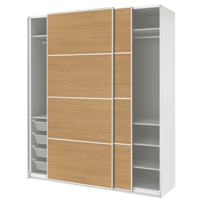PAX / MEHAMN دولاب ملابس مع أبواب سحّابة, أبيض أبيض/ثنائي الجانب. شكل السنديان, ‎200x66x236 سم‏