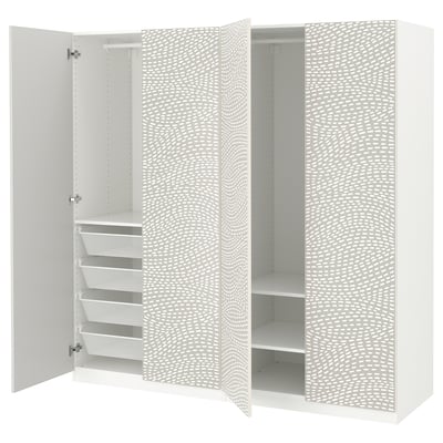 PAX / MISTUDDEN تشكيلة دولاب ملابس., أبيض/رمادي نقش, ‎200x60x201 سم‏