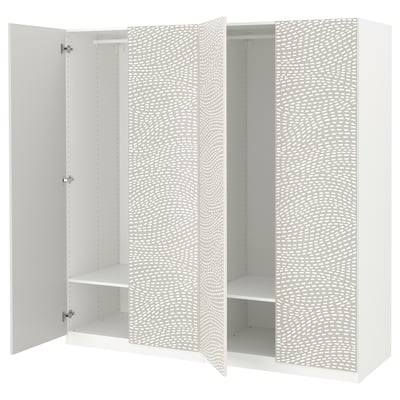 PAX / MISTUDDEN تشكيلة دولاب ملابس., أبيض/رمادي نقش, ‎200x60x201 سم‏