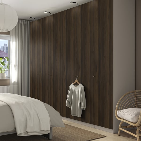 PAX / STORKLINTA تشكيلة دولاب ملابس., رمادي-بيج/بني غامق مظهر سنديان مصبوغ, 300x60x236 سم