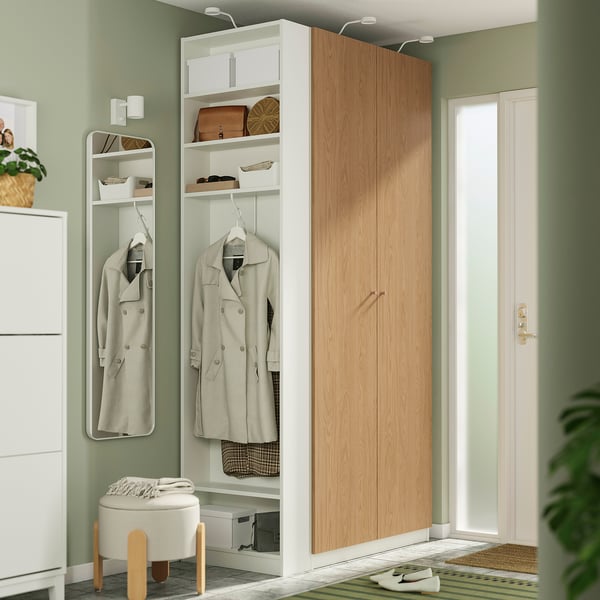 PAX / STORKLINTA تشكيلة دولاب ملابس., أبيض شكل السنديان/أبيض, 120x60x236 سم