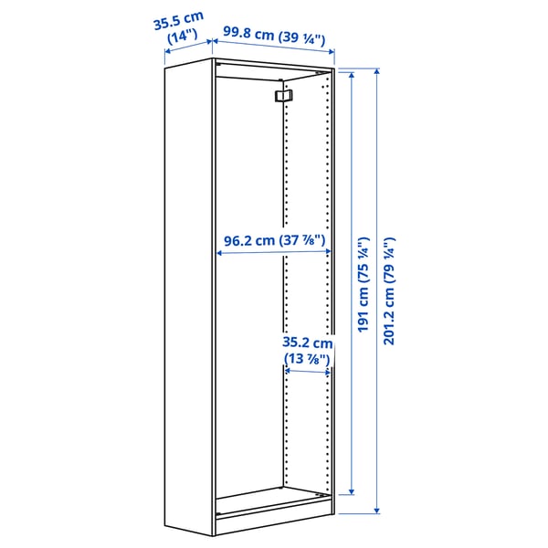 PAX هيكل دولاب ملابس, أبيض, 100x35x201 سم
