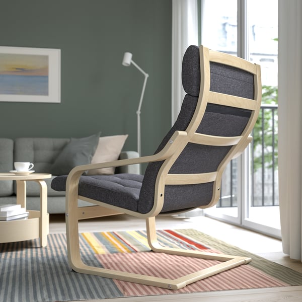 POÄNG كرسي بذراعين, قشرة بتولا/Gunnared رمادي غامق