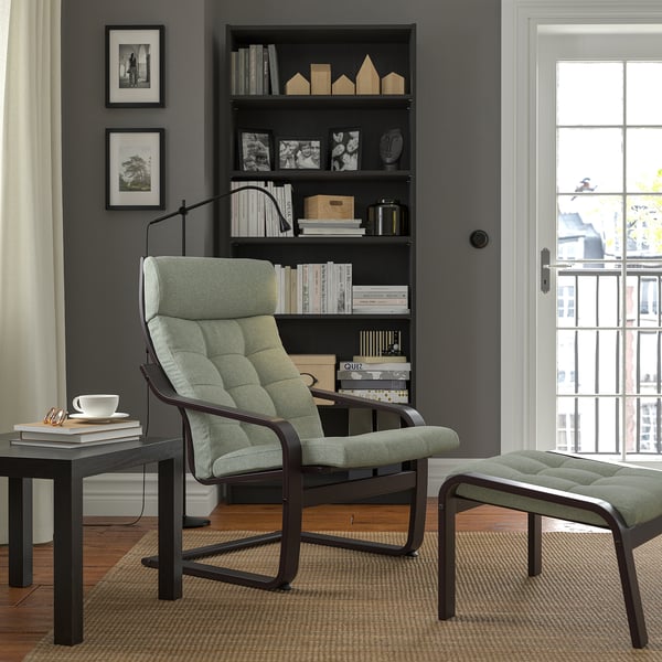 POÄNG مسند قدم, أسود-بني/Gunnared أخضر فاتح