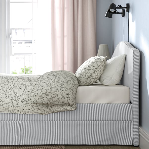 RAMNEFJÄLL هيكل سرير بتنجيد, Klovsta رمادي/أبيض, 160x200 سم