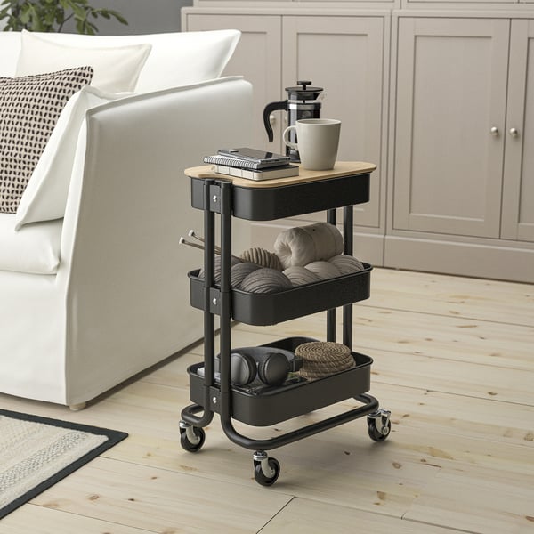 RÅSKOG عربة, أسود, 28x38x61 سم