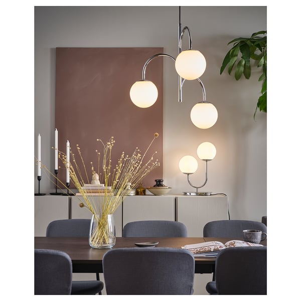 SIMRISHAMN مصباح معلّق، مع 3 مصابيح, طلاء كروم/أبيض أوبال زجاج, 55 سم
