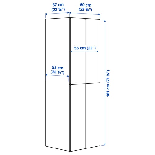 SMÅSTAD / PLATSA دولاب ملابس, أبيض أخضر فاتح/مع ماسورتي تعليق ملابس, 60x57x181 سم